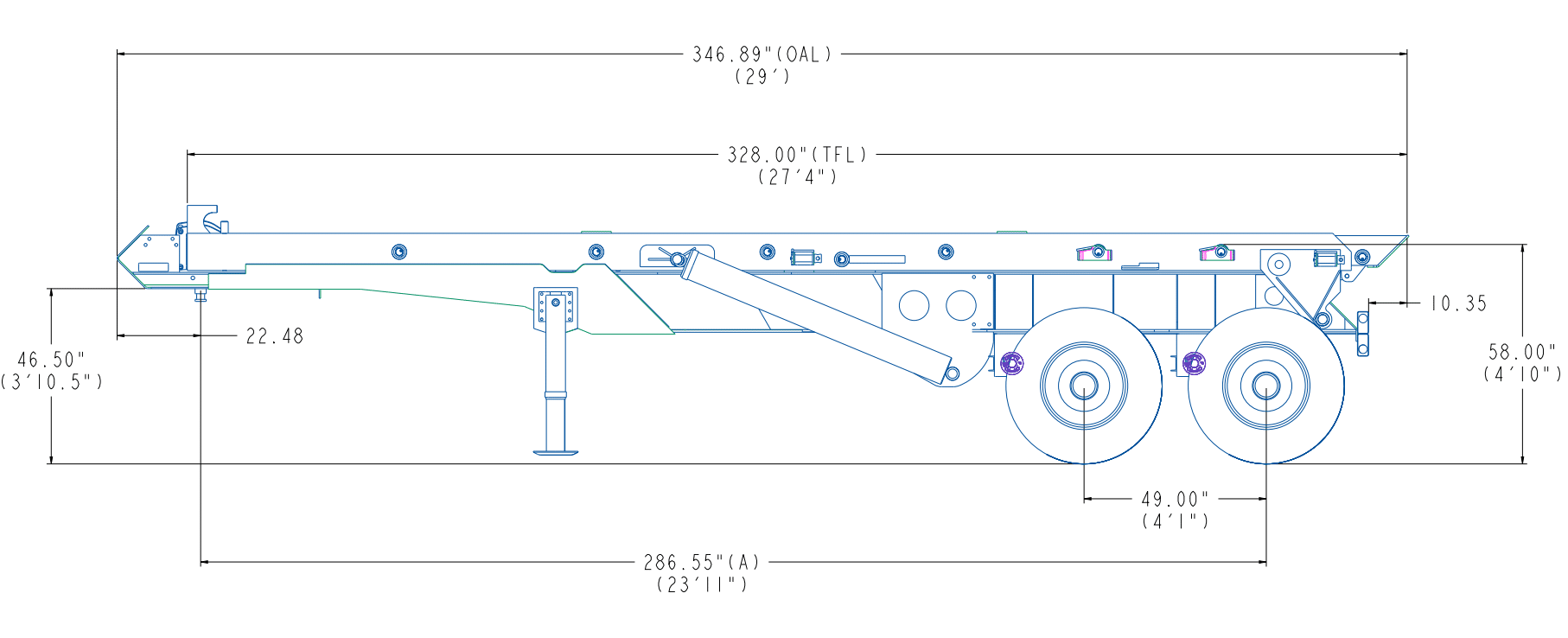 Canadian Super Mini Long Roll Off Trailer Drawing