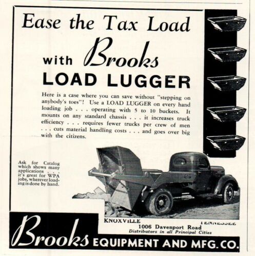 1941 EASE THE TAX LOAD WITH BROOKS LOAD LUGGER EQUIPMENT SALES ART AD - Picture 1 of 1